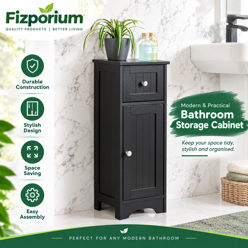 Black bathroom storage cabinet - black,
